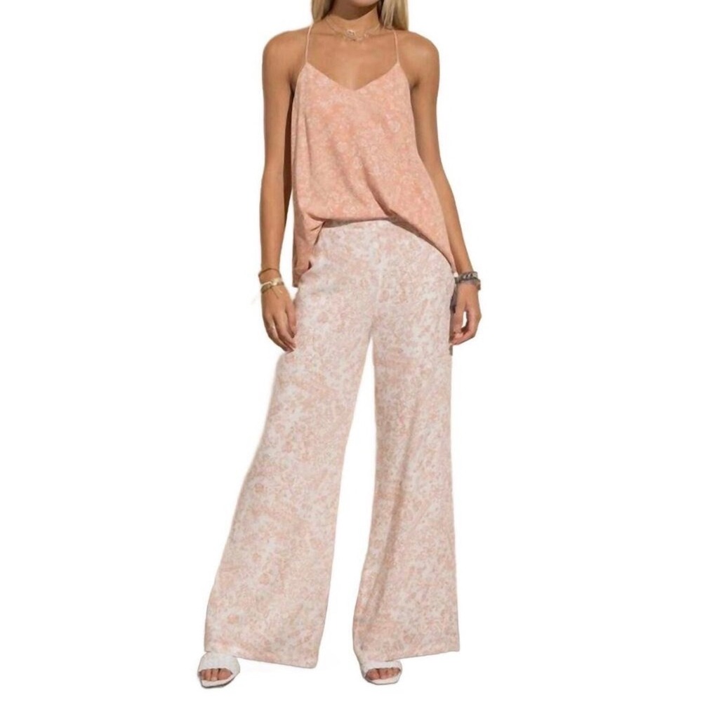 Wide‎ Leg Pants Palazzo Medium Ivory Peach New Floral Paisley